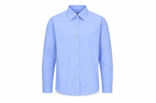 Front view of Marks & Spencer boys’ blue basic button-up, size 8-9, years - school