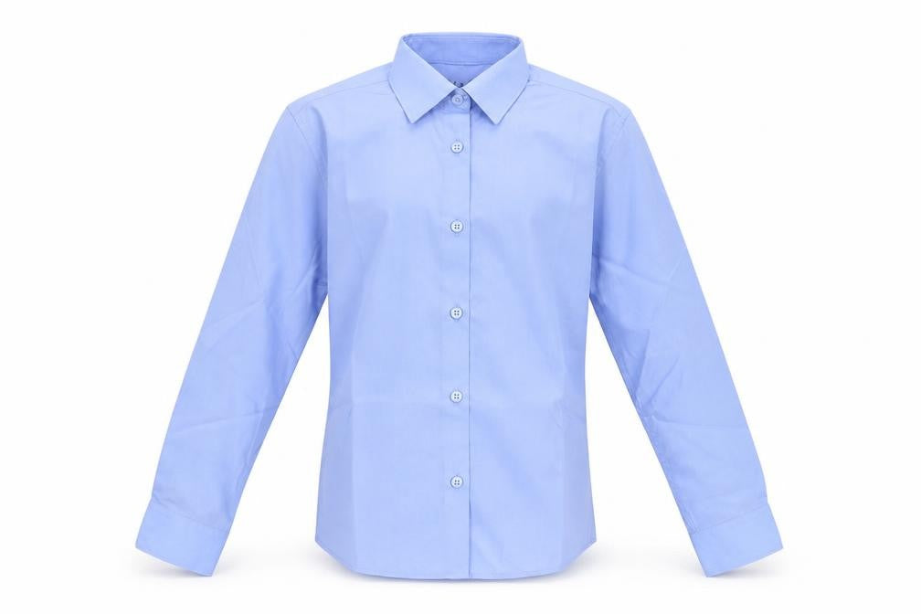 Front view of Marks & Spencer boys’ blue basic button-up, size 8-9, years