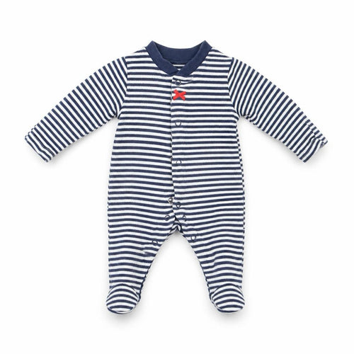 Marks and Spencer Girls Blue Striped  Babygrow One-Piece Size Newborn  - BUILT IN MITTENS