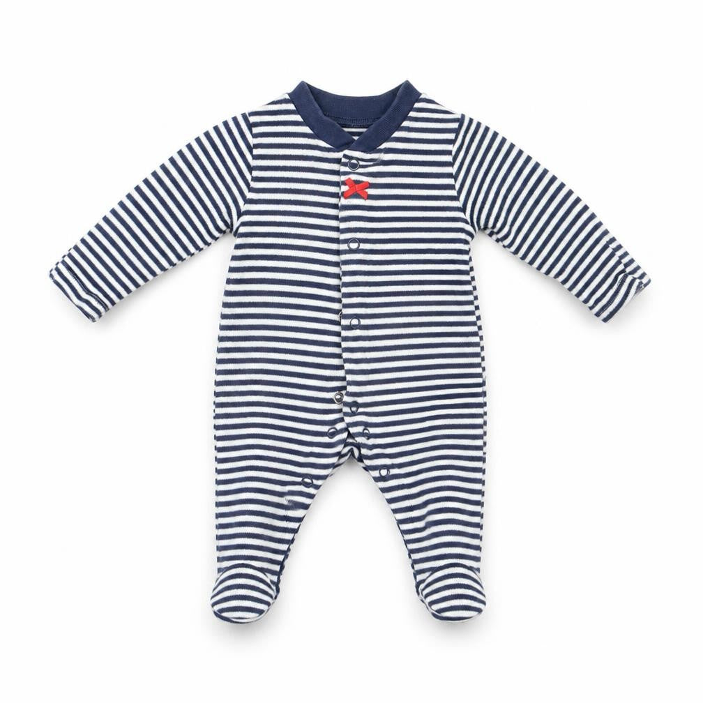 Marks and Spencer Girls Blue Striped  Babygrow One-Piece Size Newborn  - BUILT IN MITTENS