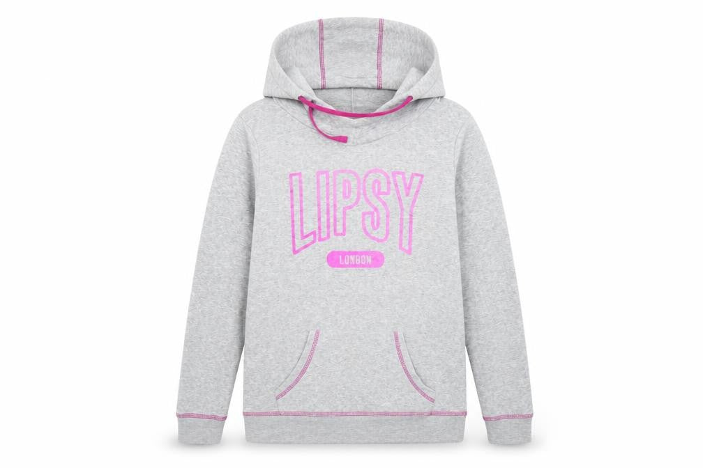 Front view of Lipsey women’s grey pullover hoodie, size UK 12