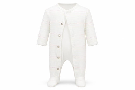 Front view of Next Baby White Striped Babygrow One-Piece Size Newborn