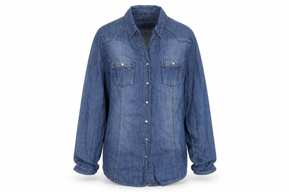 Front view of True 2 U women’s blue denim jacket, size UK 10