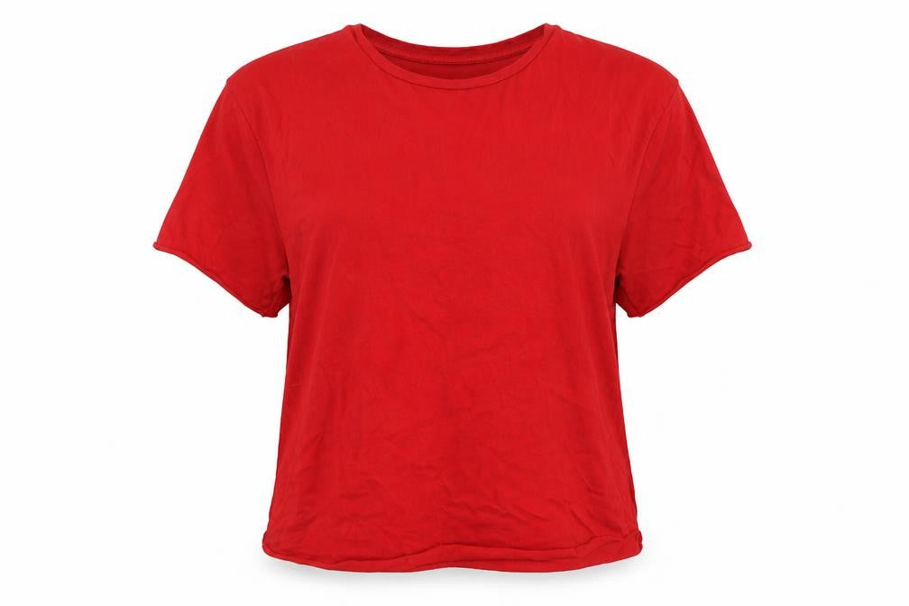 Front view of Boohoo women’s red basic t-shirt, size L
