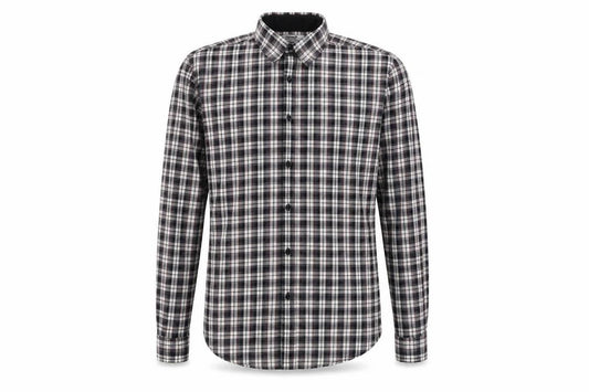 Front view of Topman men’s grey plaid button-up, size S
