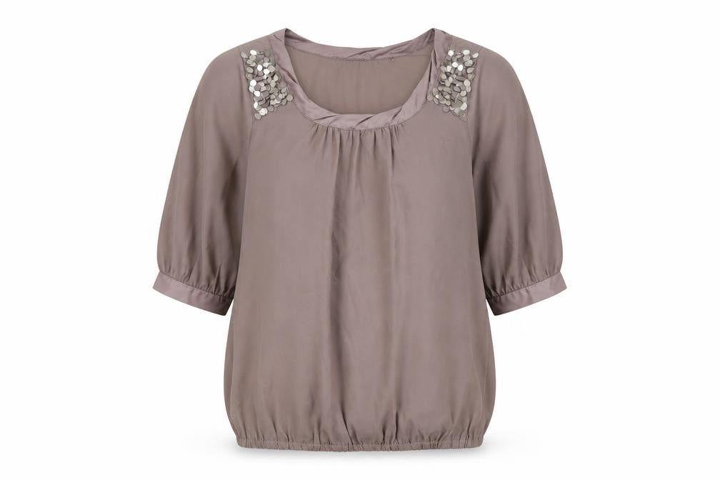 Front view of ESPRIT women’s brown basic blouse, size UK 14