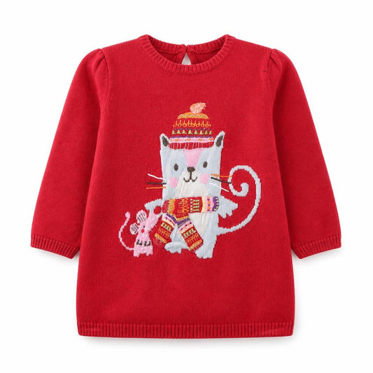 Front view of Tu Baby Red jumper, size 3-6, Months - Cat and Mouse
