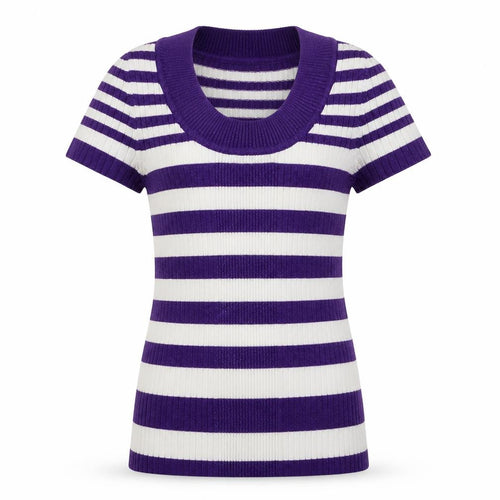 Ambiance Apparel Womens Purple Striped Knit Pullover Jumper Size M