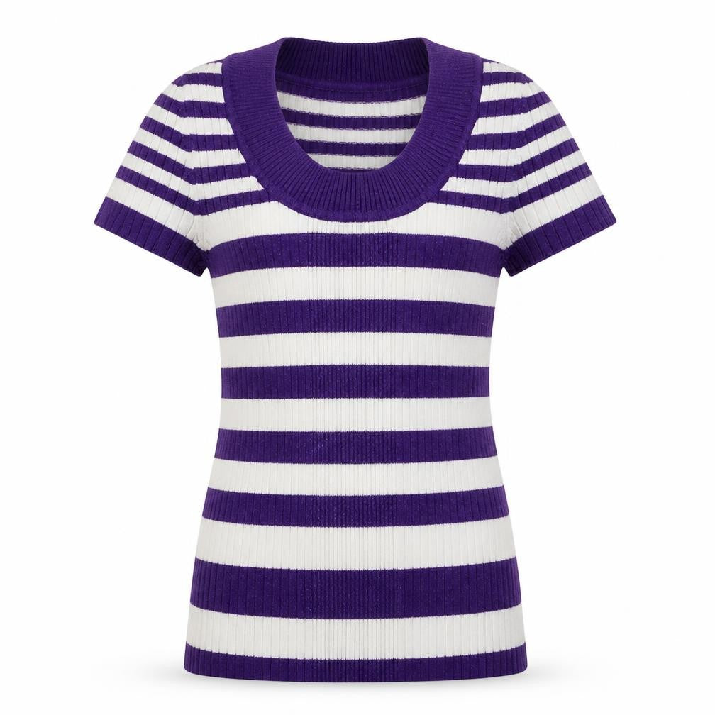 Ambiance Apparel Womens Purple Striped Knit Pullover Jumper Size M