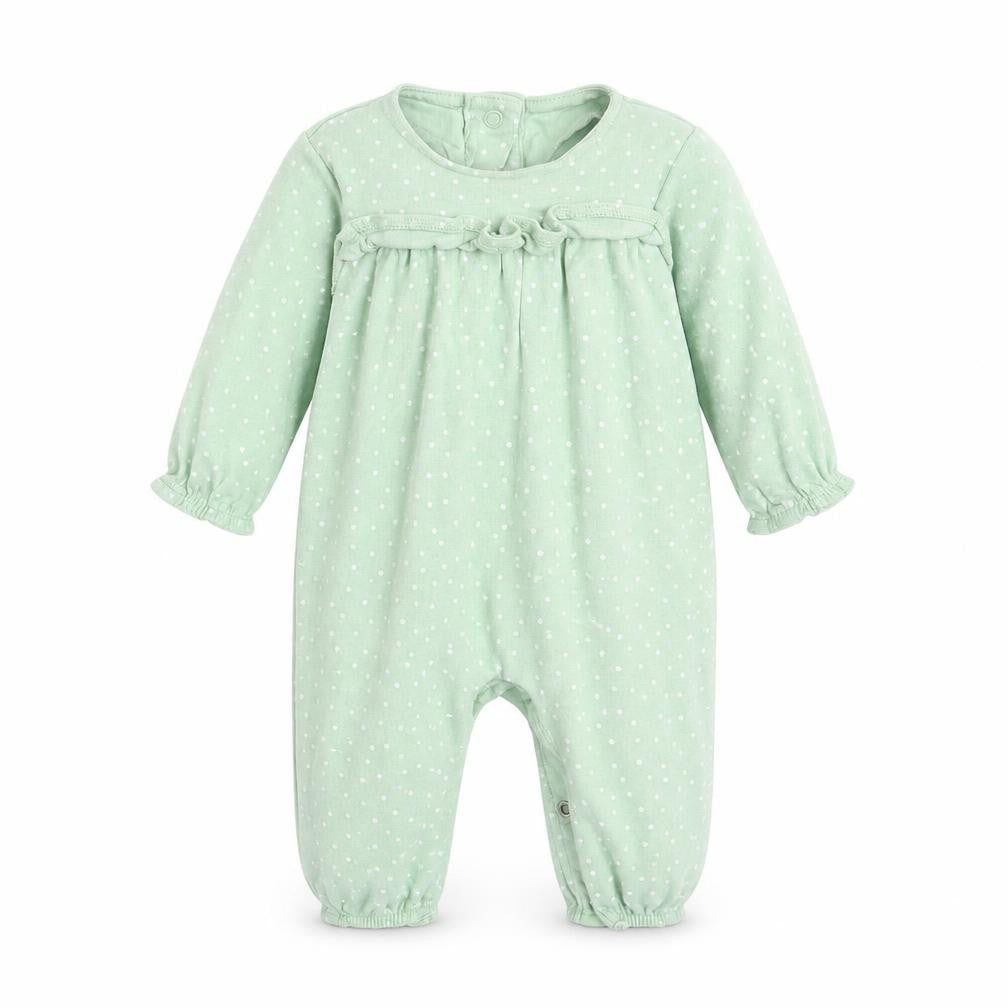 Marks and Spencer Girls Green Polka Dot  Babygrow One-Piece Size 3-6 Months  - FRILLED FRONT