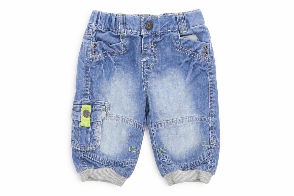 Front view of Marks & Spencer boys’ blue denim jogger jeans, size 3-6, months