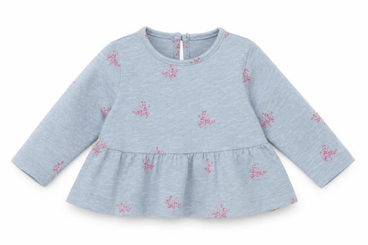 Front view of Zara girls’ blue floral a-line, size 0-3, months