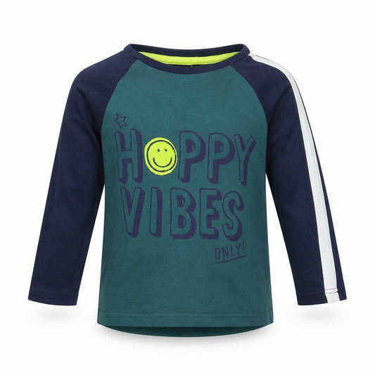 Front view of George boys’ blue basic t-shirt, size 2-3, years - happy vibes