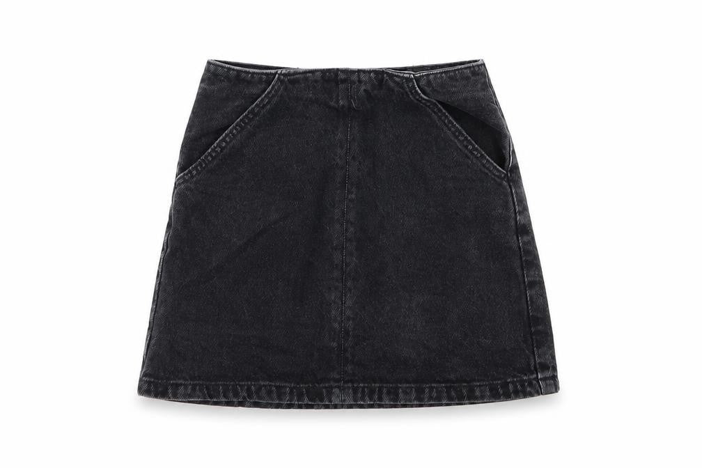 Front view of Topshop women’s black mini skirt, size UK 6