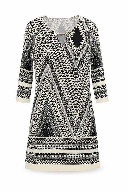 Front view of F&F women’s black geometric a-line, size UK 6