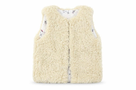 Front view of F&F girls’ beige colourblock basic jacket waistcoat, size 0-3, months