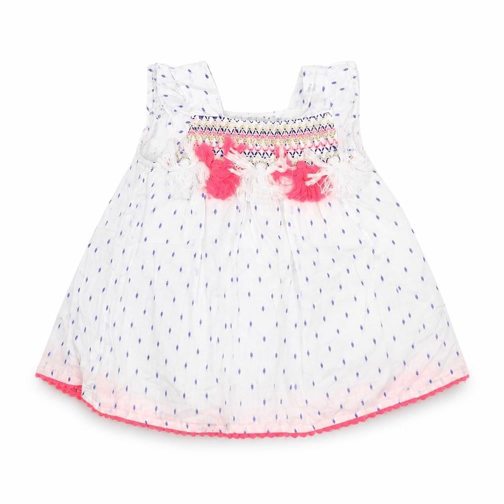 Front view of Primark girls’ white colourblock fit & flare, size 0-3, months