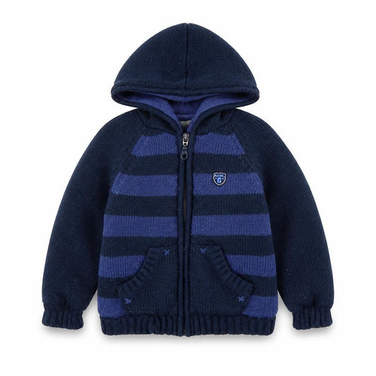 Front view of M&Co Blue Striped Knit Full Zip Jumper, size 12-18, Months