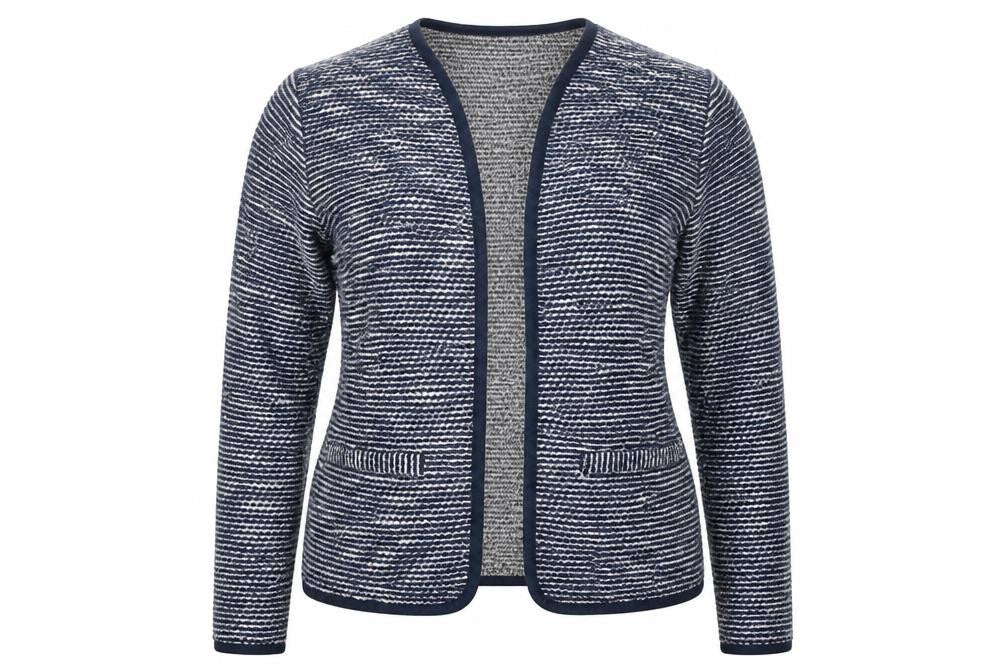 Front view of Papaya women’s blue knit cardigan jumper, size UK 16