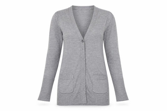 Front view of Next women’s grey cardigan jumper, size UK 12, - washable mark