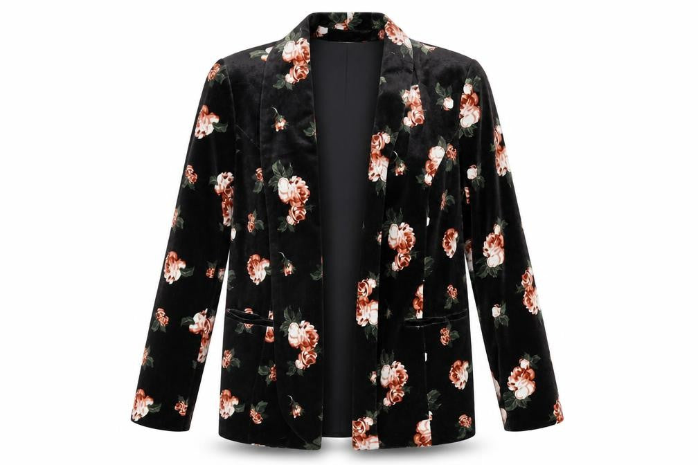 Front view of Peacocks women’s black floral cardigan jumper, size UK 8