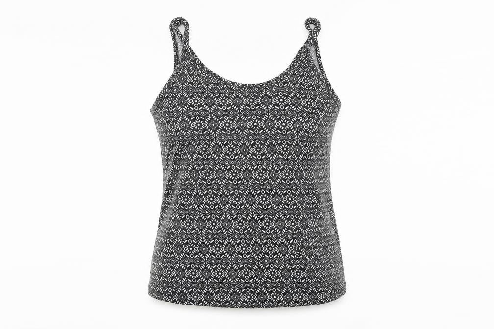 Front view of George women’s black geometric basic tank, size UK 10