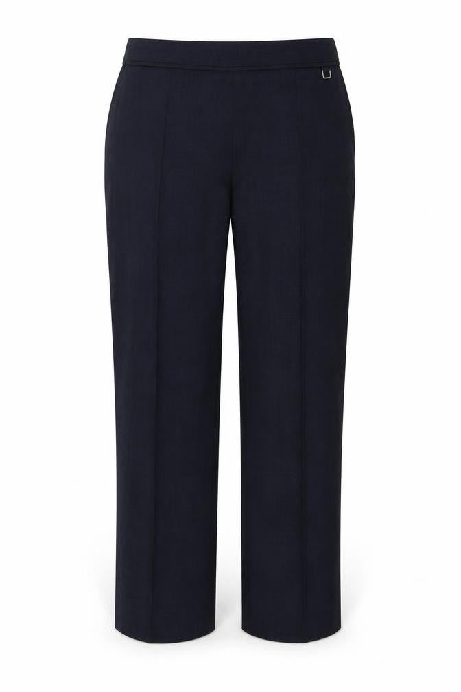 Front view of Marks & Spencer women’s blue trousers, size UK 14, 26-inch leg
