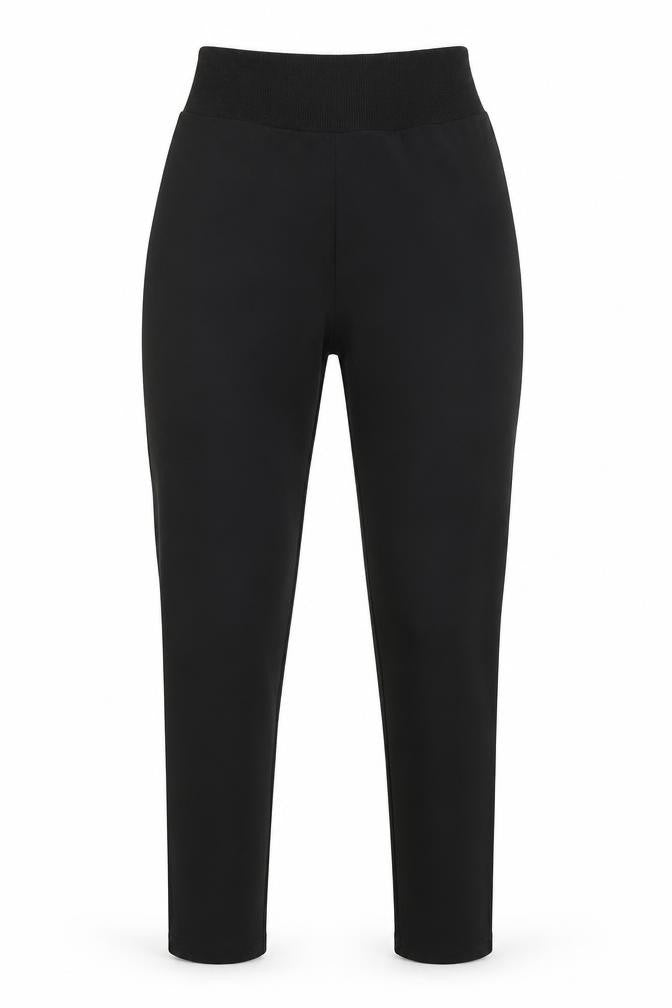 Front view of PRETTYLITTLETHING women’s black sweatpants, size UK 6, 22-inch leg