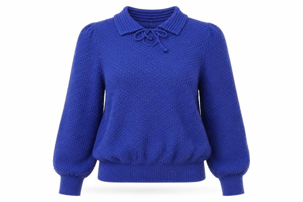Front view of Quimo women’s blue jumper, size UK 8