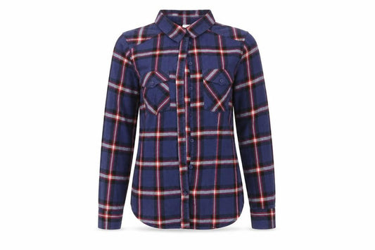 Front view of H&M women’s purple check basic button-up, size UK 8