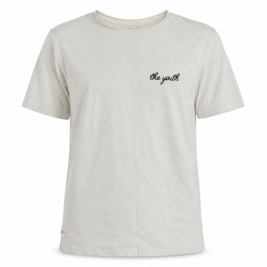 Front view of Native Youth women’s white basic t-shirt, size M
