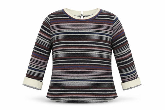 Front view of Faith And Joy women’s multicoloured striped jumper, size XL