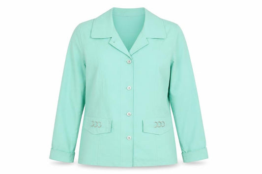 Front view of Finesse women’s green jacket, size UK 10
