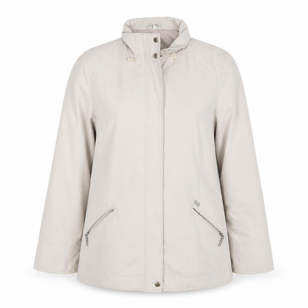 Front view of Joe Collection women’s beige jacket coat, size UK 14