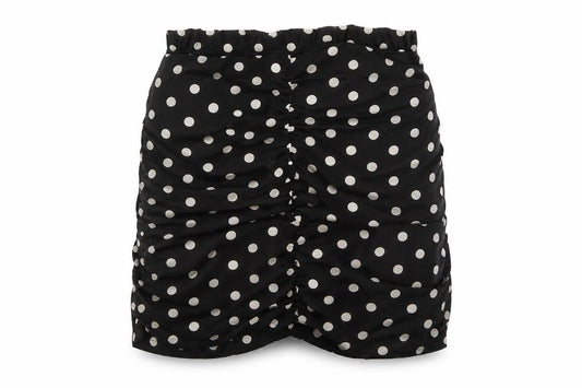 Front view of Boohoo women’s black polka dot maxi skirt, size UK 10