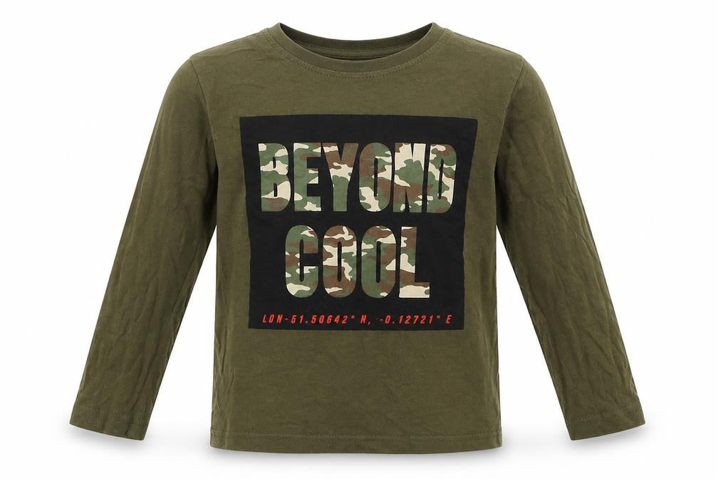 Front view of Primark boys’ green basic t-shirt, size 3-4, years - beyond cool