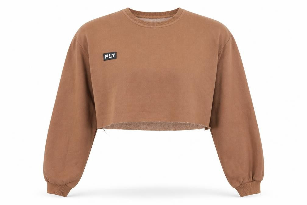 Front view of PRETTYLITTLETHING women’s brown pullover sweatshirt, size S