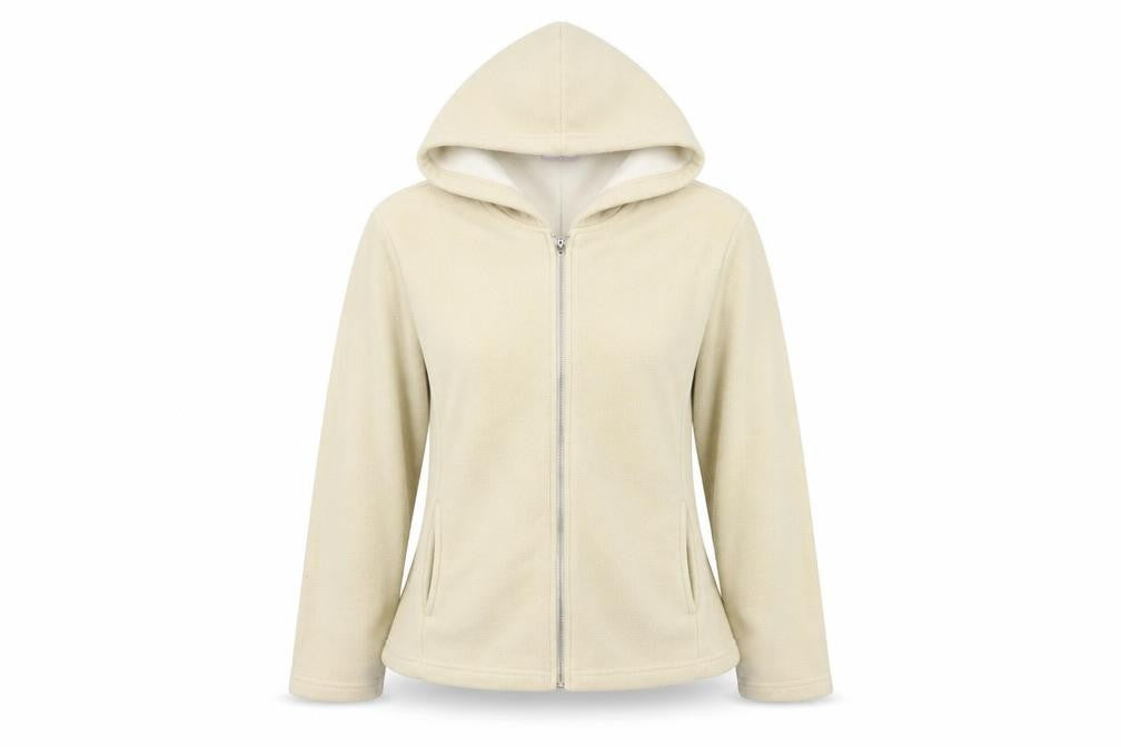 Front view of Papaya women’s beige fleece jacket, size UK 12
