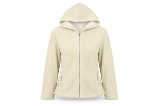 Front view of Papaya women’s beige fleece jacket, size UK 12