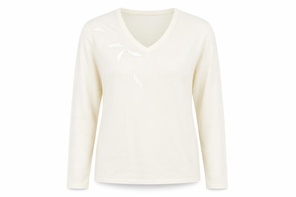 Front view of sarah hamilton women’s ivory knit jumper, size M