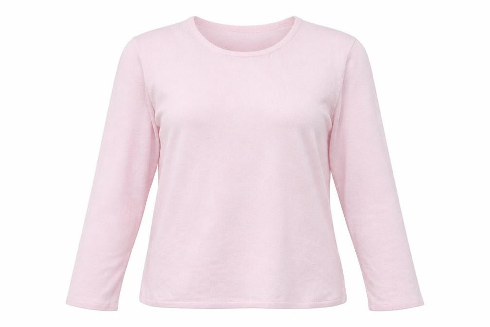 Front view of Bonmarché women’s pink knit jumper, size L