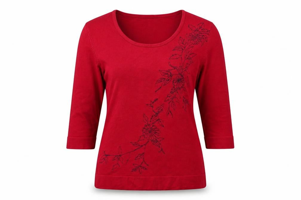 Front view of TIGI women’s red knit jumper, size UK 8