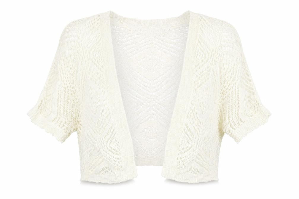Front view of Atmosphere women’s white knit cardigan jumper, size XS