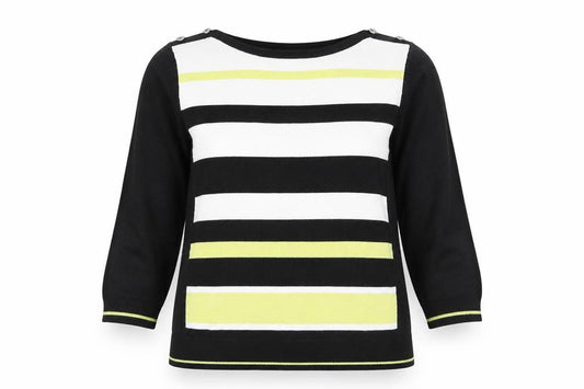 Front view of Principles women’s black striped knit jumper, size UK 12