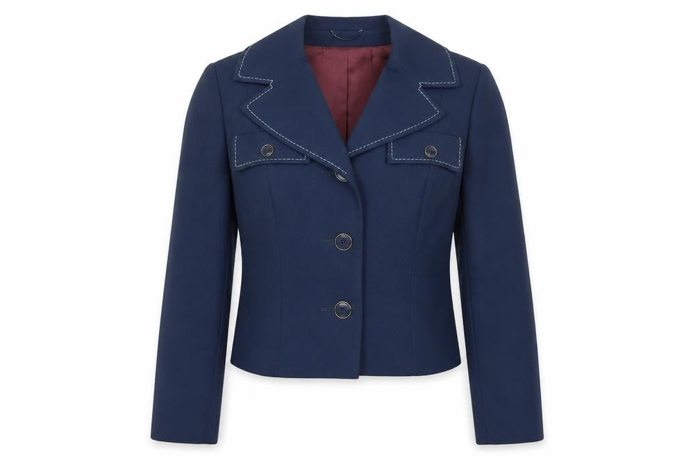 Front view of Berkertex women’s blue colourblock jacket blazer, size M