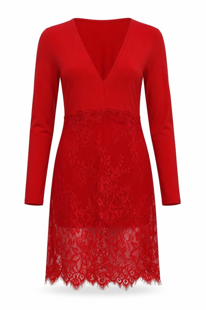 Front view of Missguided women’s red colourblock a-line, size UK 6