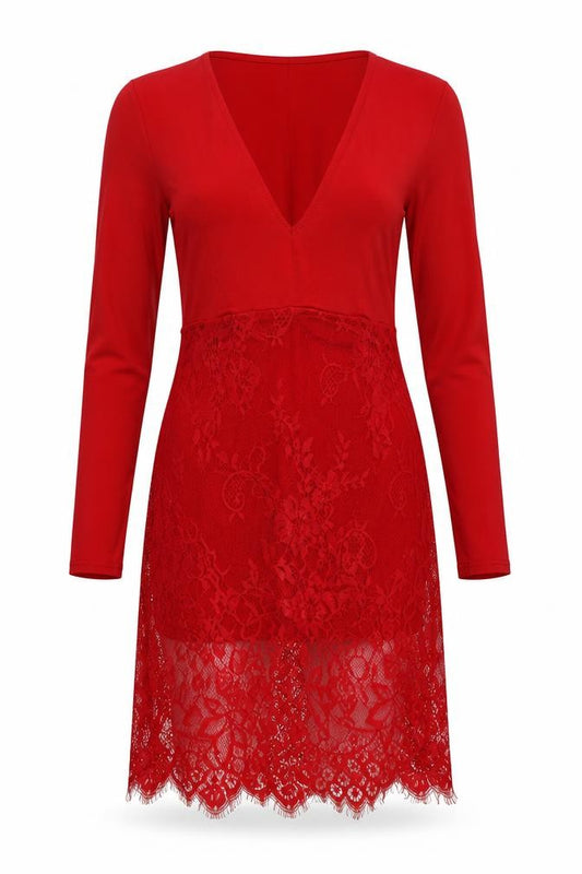 Front view of Missguided women’s red colourblock a-line, size UK 6