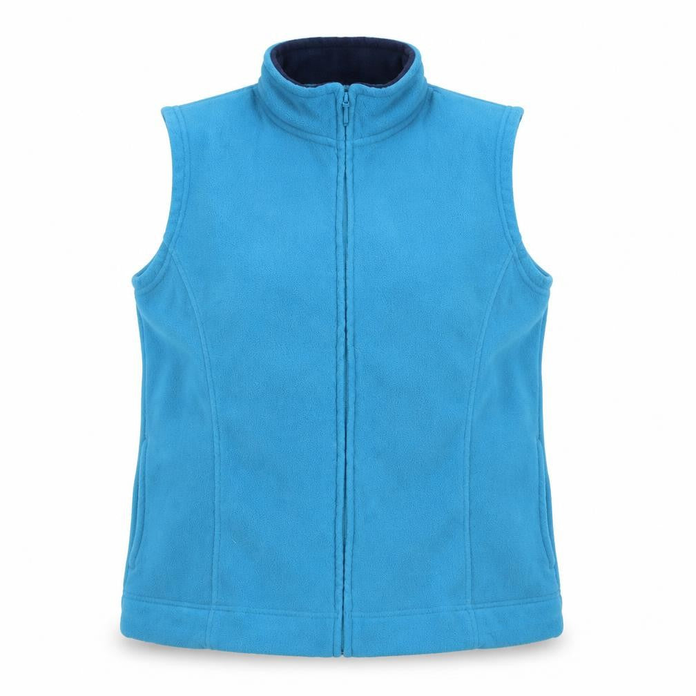 Front view of isle women’s blue jacket waistcoat, size M