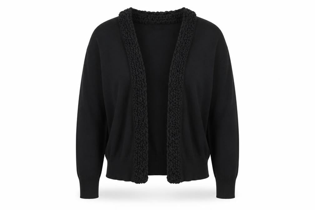Front view of Just Elegance women’s black cardigan jumper, size M