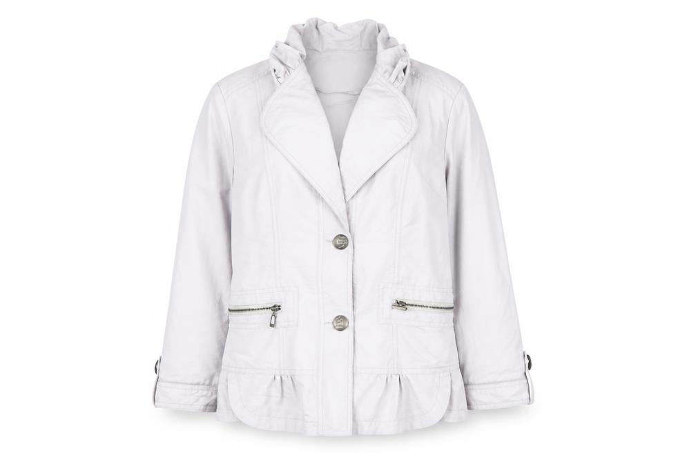 Front view of posie women’s purple jacket blazer, size M